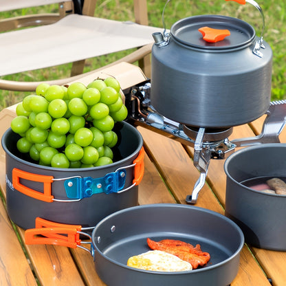 15-Piece Camping Cookware Set with Non-Stick Aluminum Alloy Pots & Pans – Portable Outdoor Cooking Kit with Kettle, Frying Pan, Cooking Pot