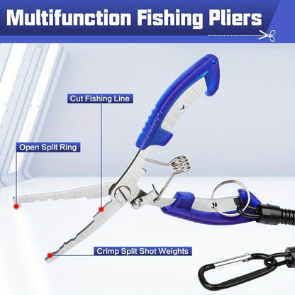 7-Piece Fishing Pliers & Fish Lip Gripper Combo – Saltwater Resistant Stainless Steel Hook Remover Set with Fish Scale & Storage Bag
