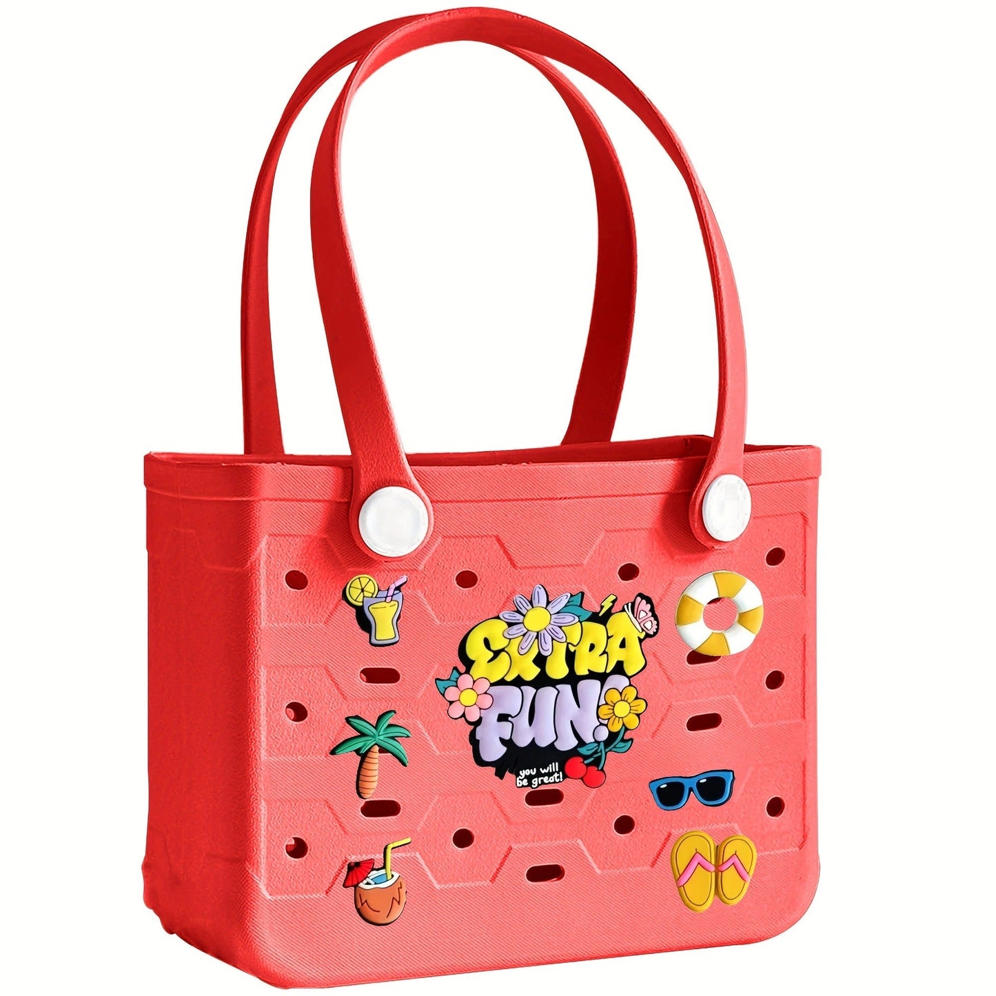 EVA Beach Bag for Women with Drainage Holes Waterproof Tote Bag Summer Outdoor Camping Shopping Travel Bag with Cute Decorations