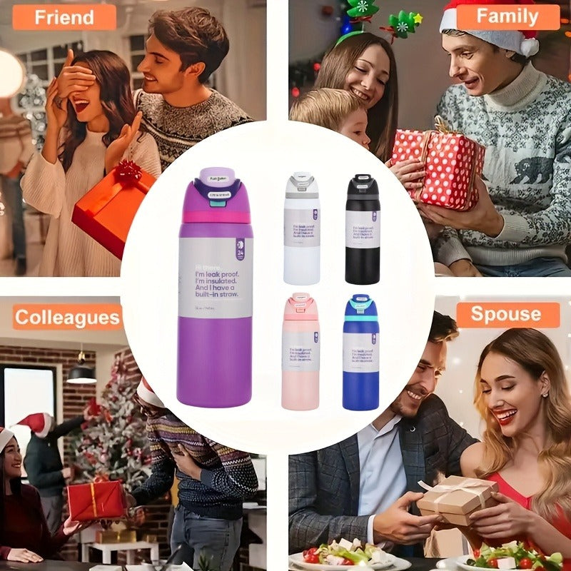 32oz Stainless Steel Water Bottle with Flip-Up Drinking Spout, Cleaning Brush and Five Solid Colors