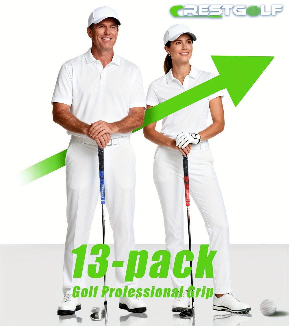 Midsize Golf Grips Set 13 Pack – All Weather Hybrid Rubber Golf Club Grips with Ecological Yarn Thread Technology, Multiple Colors