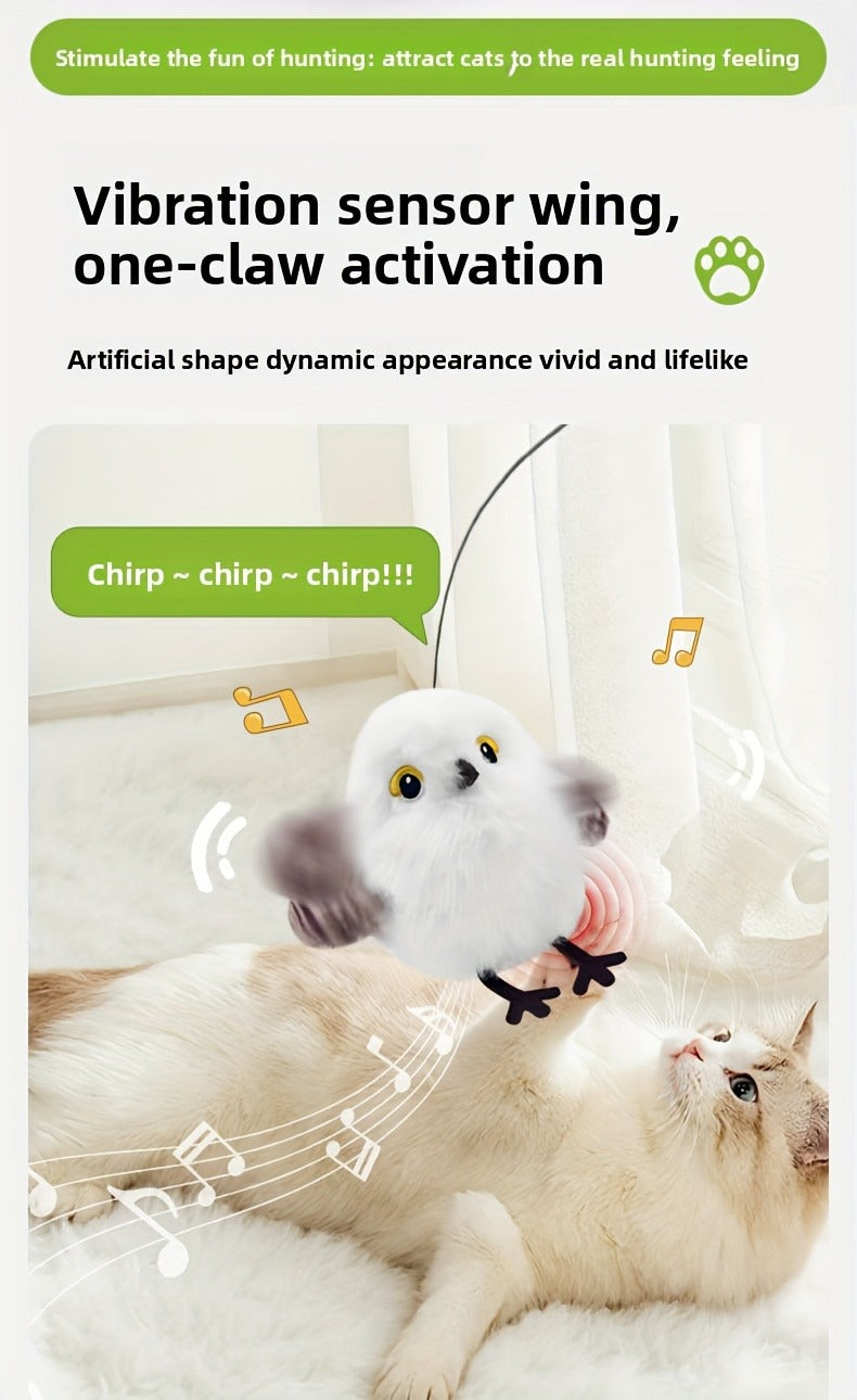 Flapping Bird Cat Toy with Realistic Chirping Sound – USB Rechargeable Interactive Plush Toy for Indoor Cats & Kittens