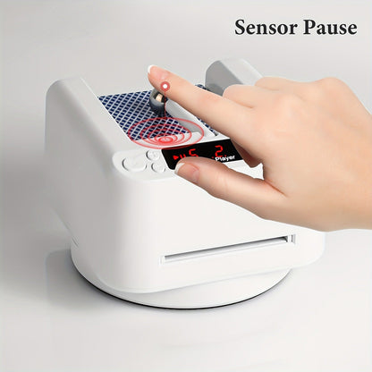 Rechargeable 360-Degree Automatic Card Dealer with Double-Layer Deck Tray, 5000mAh Battery and Black or White Finish