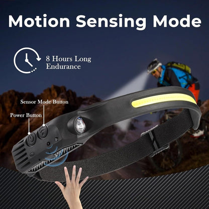 Four-Pack Rechargeable COB Strip Headlamps with 230° Wide-Light Label, Side Spotlight and Motion Sensor