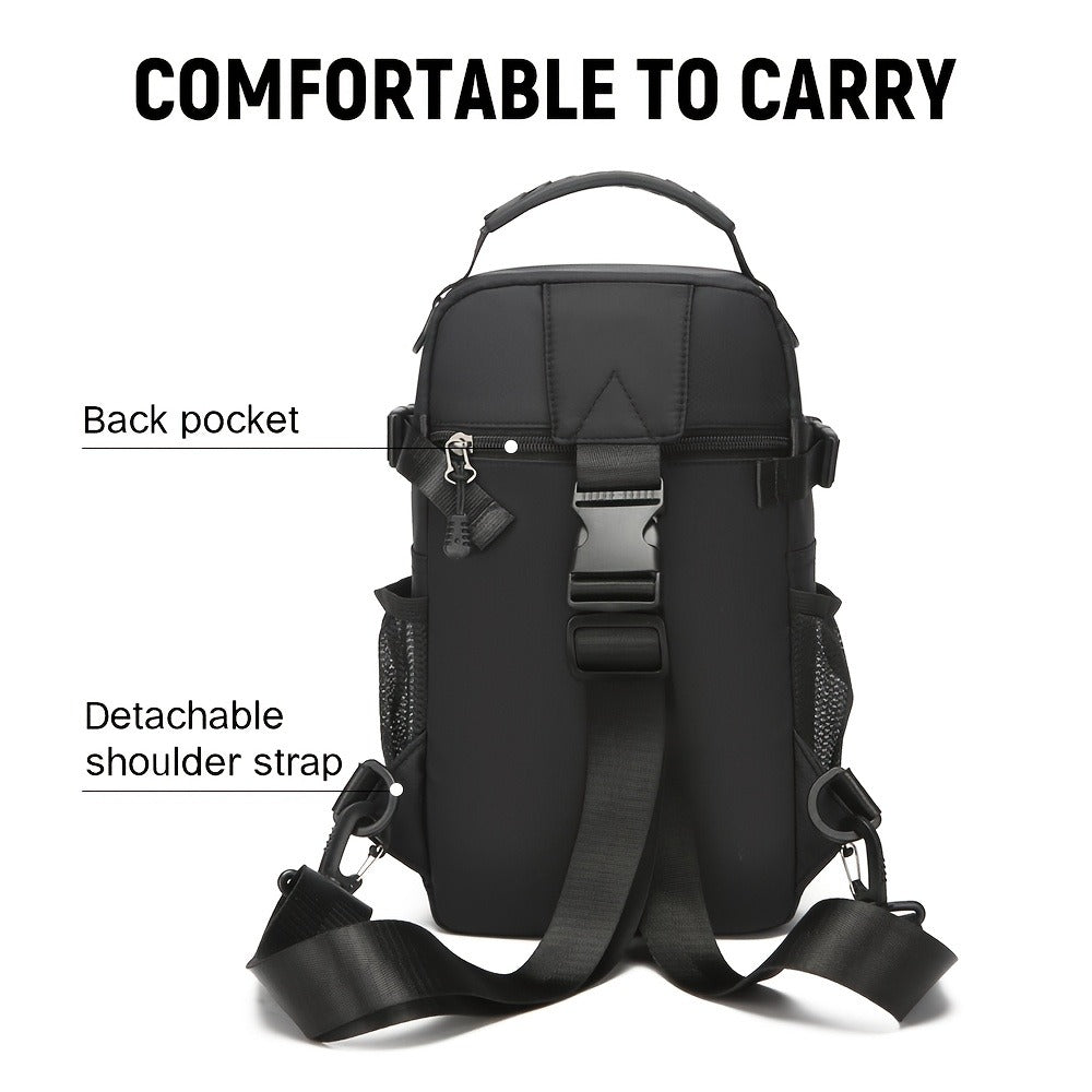 Multi-Pocket Crossbody Chest Pack with Adjustable Sling Strap, Zipper Compartments and Black or Grey Finish