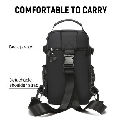 Multi-Pocket Crossbody Chest Pack with Adjustable Sling Strap, Zipper Compartments and Black or Grey Finish