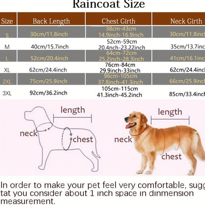 Dog Raincoat Reflective Hooded Waterproof Pet Rain Cape for All Breeds, Lightweight Poncho with Reflective Strips for Safety on Rainy Days