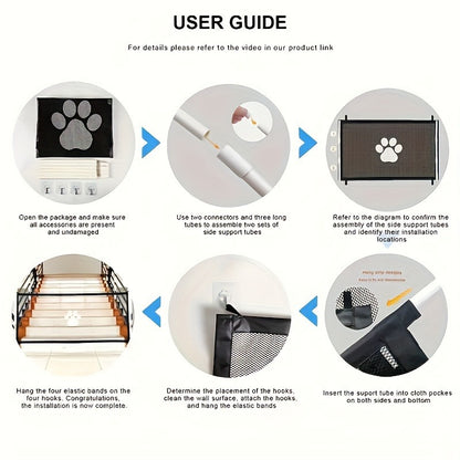 Pet Gate Folding Mesh Dog Safety Fence Isolation Net – Portable Collapsible Pet Barrier for Doorways Stairs Cars