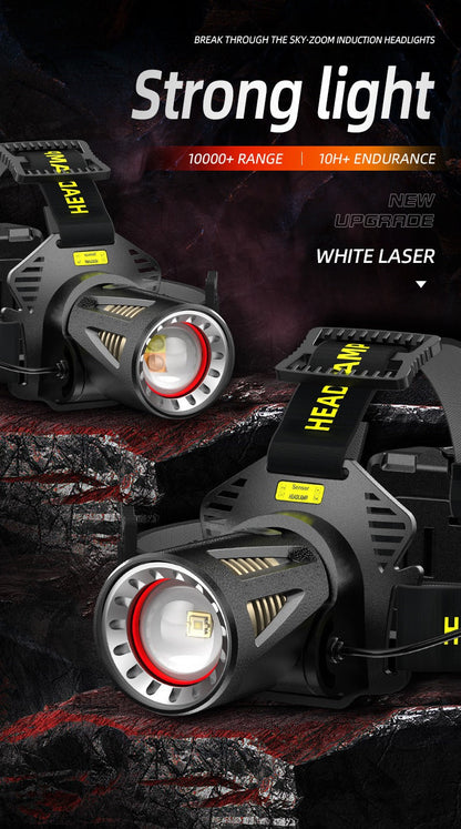 XHP360 Rechargeable Zoom Headlamp with IR Sensor, 500m Beam Label, 90° Tilt and Three 18650 Cells