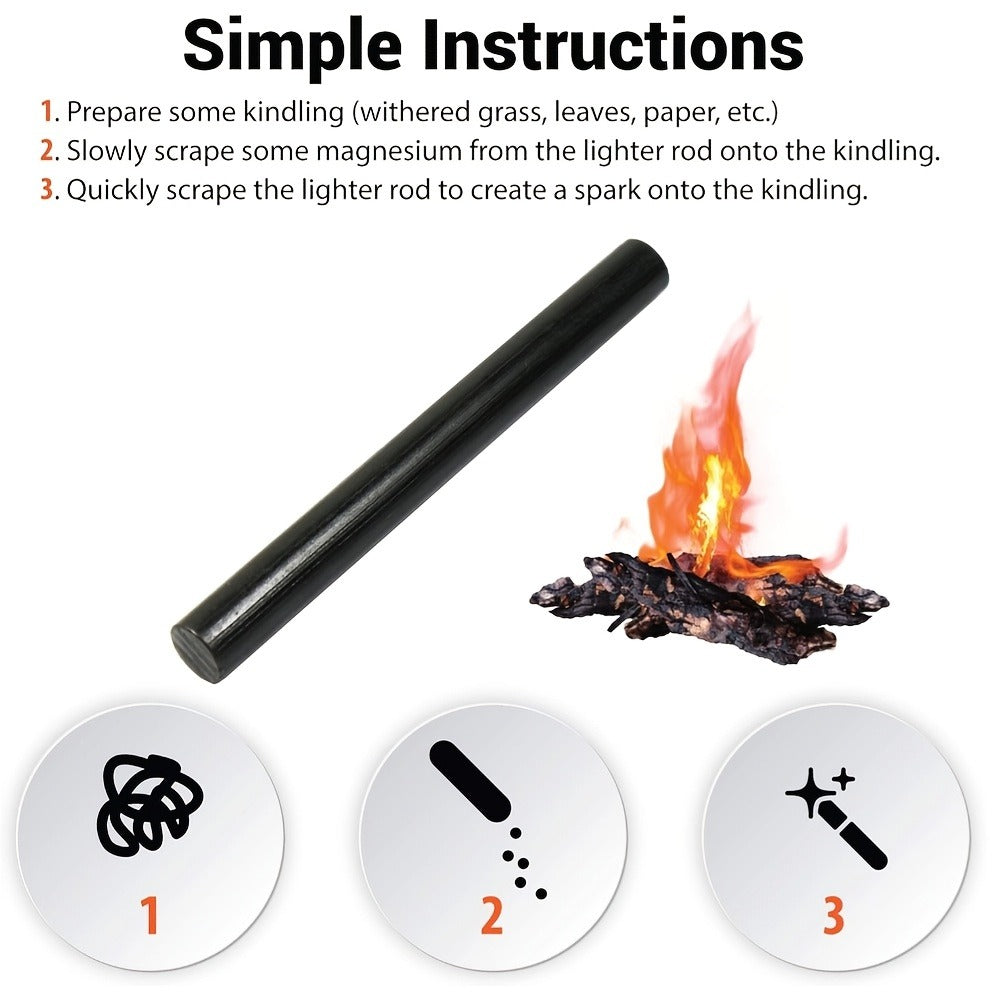 Magnesium Fire Starter Rod Set with Scraper & Steel Bellows, Waterproof Flint Striker Kit for Camping Hiking Survival