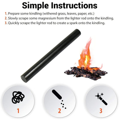 Magnesium Fire Starter Rod Set with Scraper & Steel Bellows, Waterproof Flint Striker Kit for Camping Hiking Survival