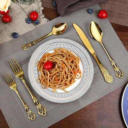 Stainless Steel Flatware Set – Vintage Royal Golden & Silver Silverware Set for 6, Rust-Resistant Dishwasher Safe Cutlery with Forks