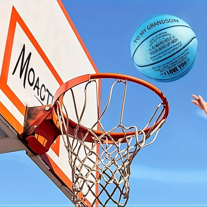 Engraved Basketball Gift for Grandson & Son – Size 7 PU Indoor Outdoor with Pump, Inspirational Message, Birthday Christmas Gift