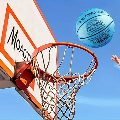 Engraved Basketball Gift for Grandson & Son – Size 7 PU Indoor Outdoor with Pump, Inspirational Message, Birthday Christmas Gift