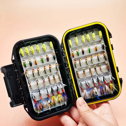 Fly Fishing Lures 72pcs Dry & Wet Flies Assortment with Fly Box – Hand-Tied 6 Patterns for Trout, Bass & Salmon, Biomimetic Bait