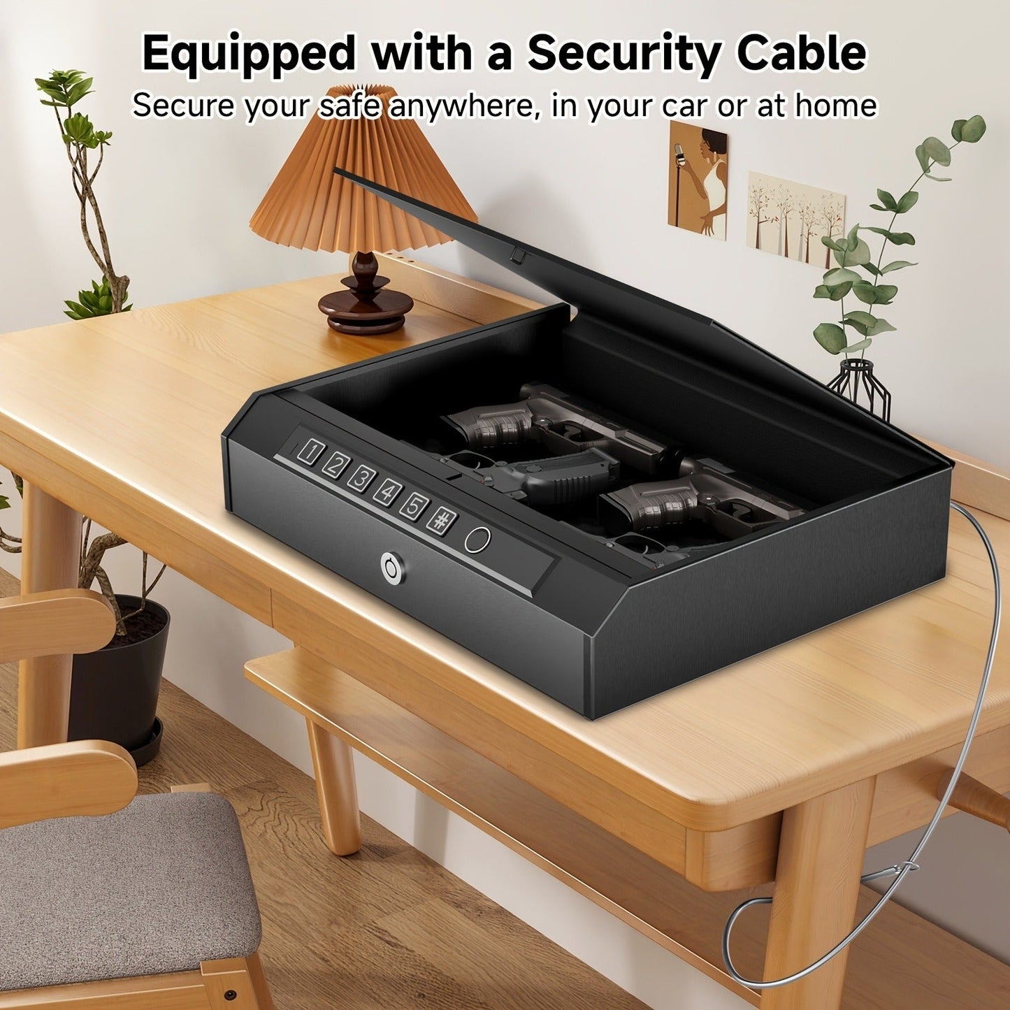 Biometric Gun Safe Fingerprint Digital PIN & Key Unlock 3-Way Access Internal Light Silent Mode Emergency Power Supply Gun Lock Box for Home