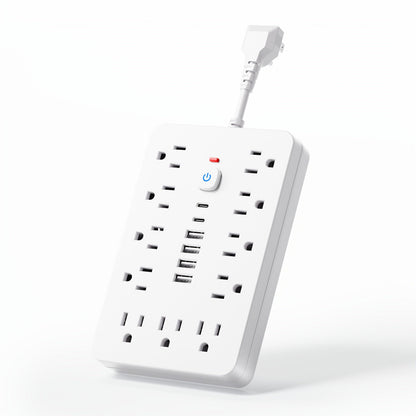 Power Strip with 11 AC Outlets, 4 USB-A, 2 USB-C and Short, 5-Foot or 10-Foot Standard or Braided Cord
