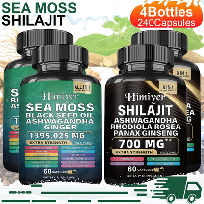 Sea Moss and Shilajit Capsule Supplements in 60-Count Bottles with One- to Six-Bottle Options