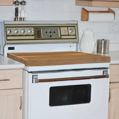 Acacia Wood Stove Top Cover Board 30x22 Inch, Gas Stove Cover with Handle Groove & Ventilation Holes