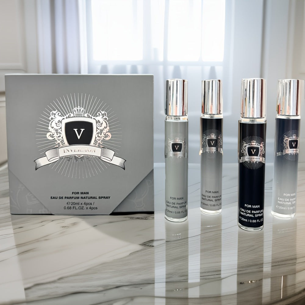 Four-Piece Mini Fragrance Spray Set with 20 ml Checkout Label, Slim Bottles and Boxed Presentation