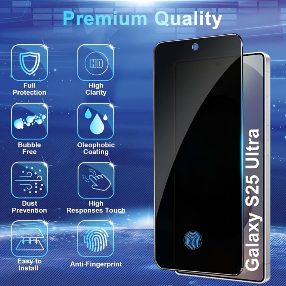 Samsung Galaxy Screen Protector + Camera Lens 2+2 Pack, 9H Anti-Spy Tempered Glass, Fingerprint Unlock Support