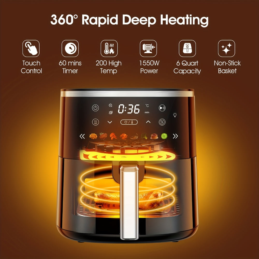 Air Fryer 6QT with 8 Preset Functions, Visible Window, Adjustable Temperature & Timer, Large Oil-Free Cooker for Crispy Fries