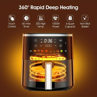Air Fryer 6QT with 8 Preset Functions, Visible Window, Adjustable Temperature & Timer, Large Oil-Free Cooker for Crispy Fries