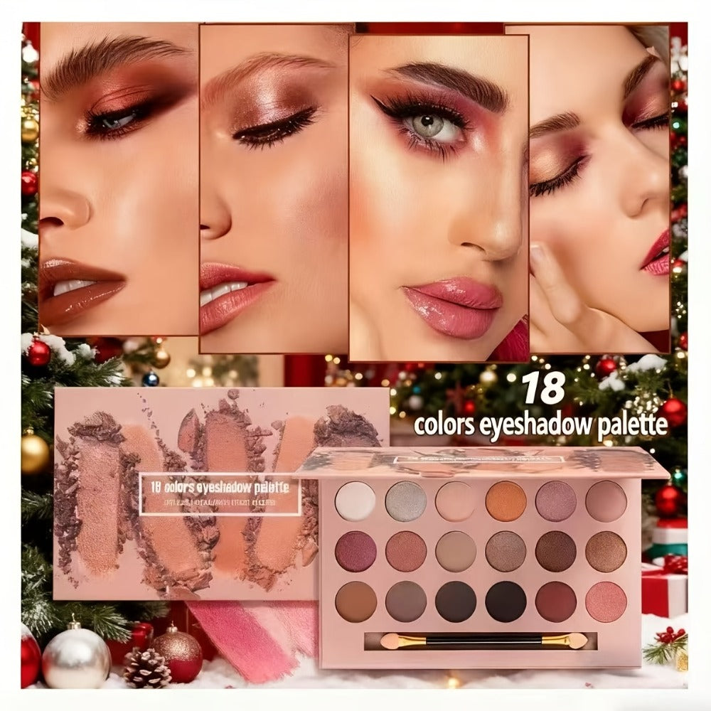 Makeup Kit with 18-Color Eyeshadow Palette, Face, Lip and Eye Cosmetics, Brushes and Tools in a Red Gift Box