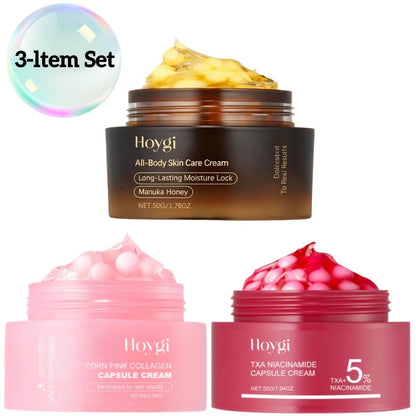 Face Cream PDRN Collagen Three-Piece Capsule Set with Vitamin C and Niacinamide for Day or Night Use