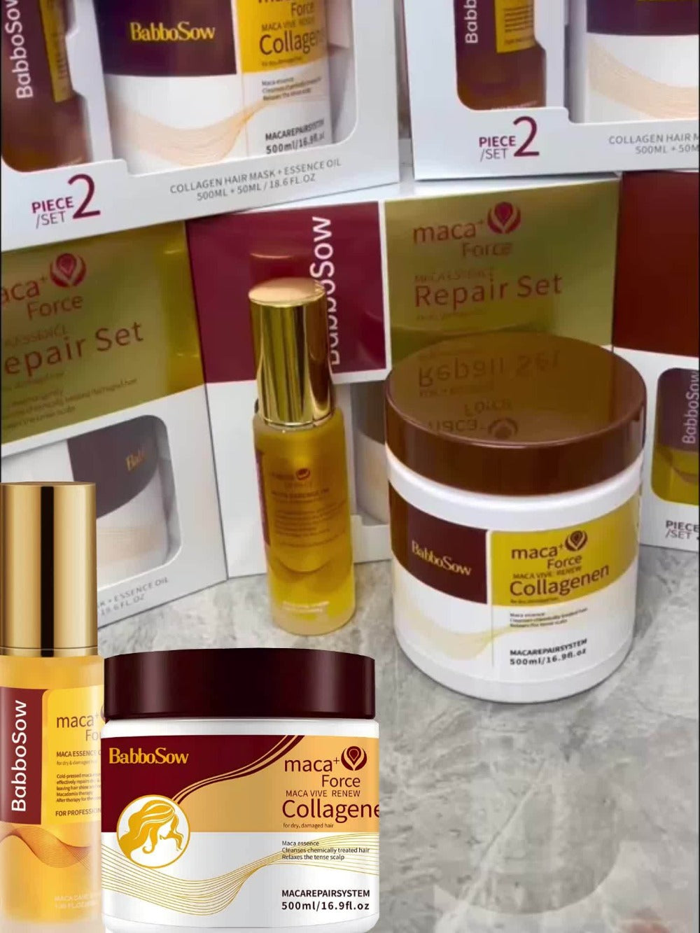 500ml Collagen Hair Mask and Maca Essence Oil Two-Piece Boxed Hair Care Set with Separate Bottles