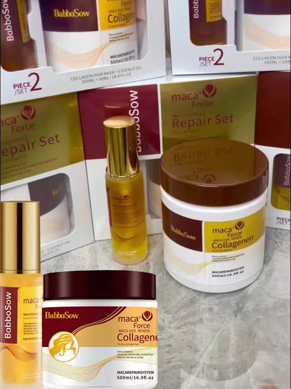 500ml Collagen Hair Mask and Maca Essence Oil Two-Piece Boxed Hair Care Set with Separate Bottles