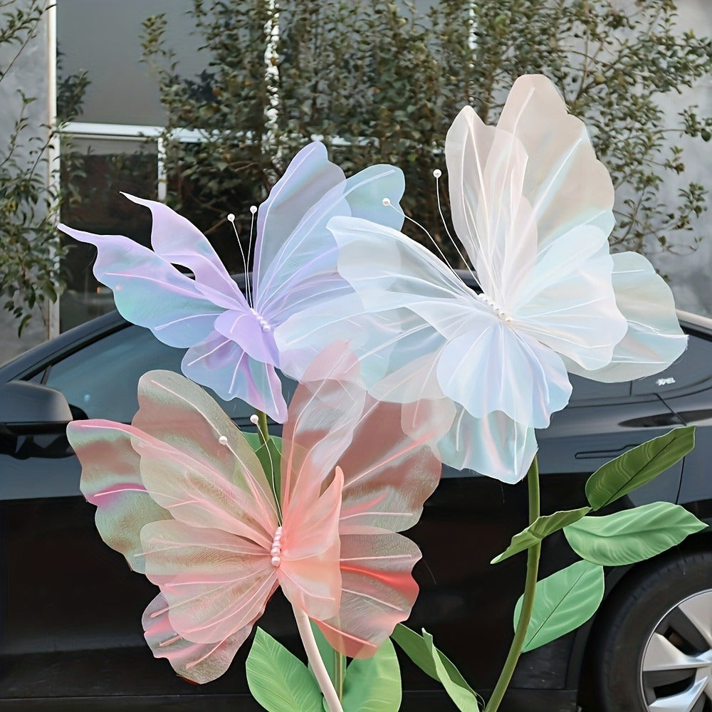 3D Artificial Butterfly Decorations 2pcs – Realistic Featherless Fake Butterflies for Wedding, Home, Garden & Party Decor | No Electricity
