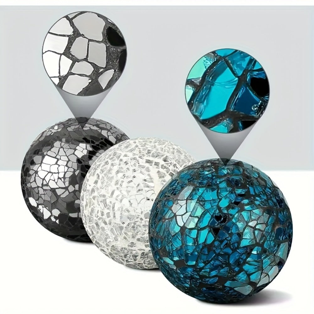 Decorative Glass Balls for Bowls 3 Inch Set of 3 with Glass Tray for Entryways, Bedrooms and Living Spaces