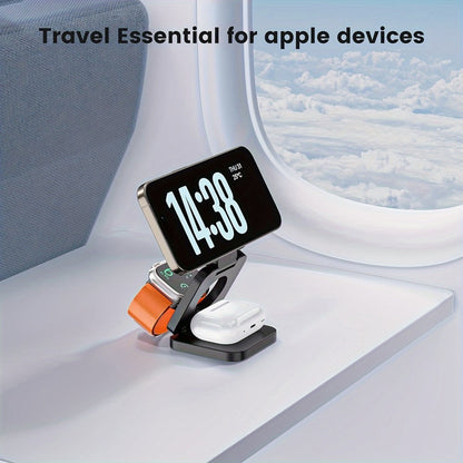 Charging Station for Apple Devices, Alilong Foldable 3-in-1 Magnetic Travel Dock in Black for Apple Devices
