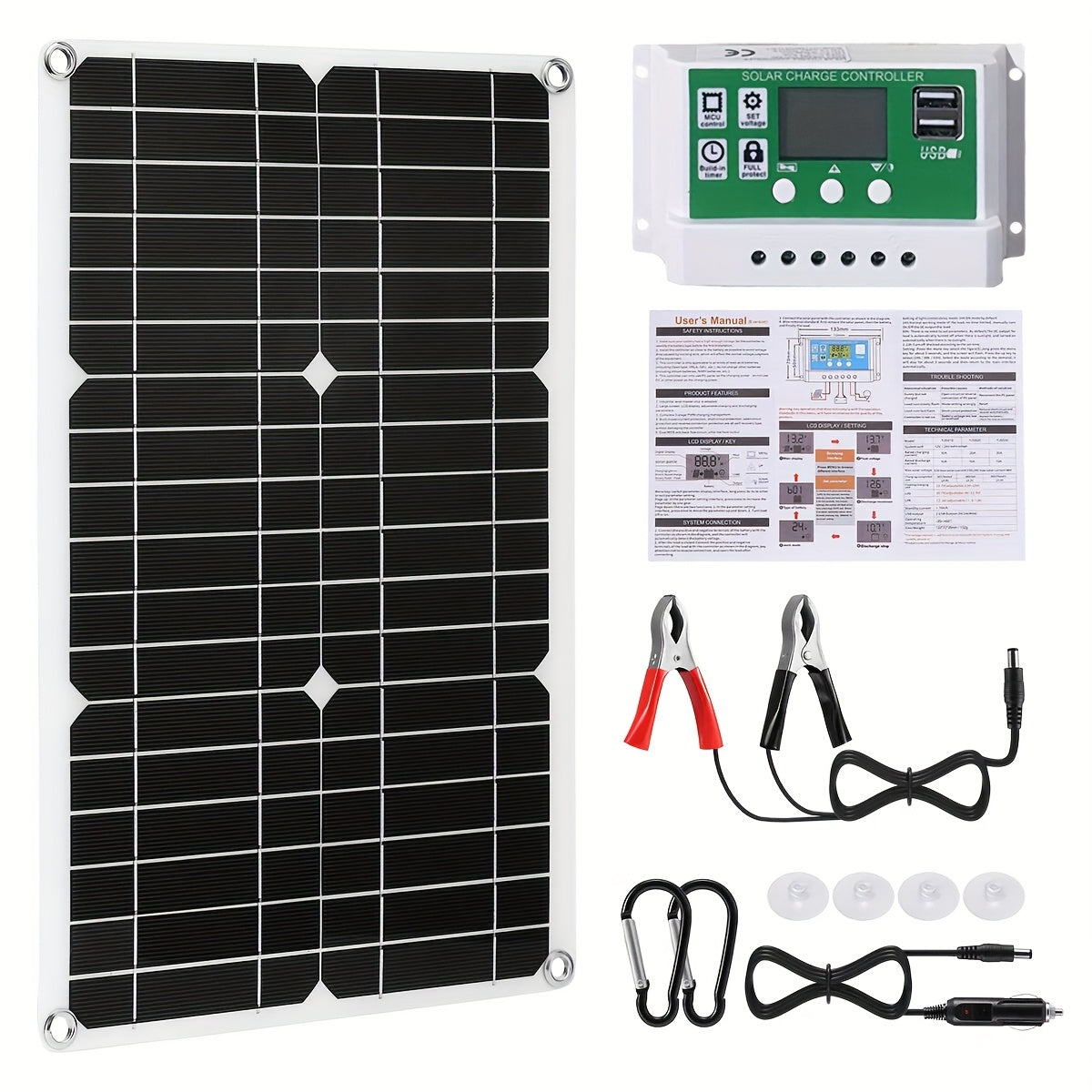 60-Watt Monocrystalline Solar Charging Kit with Green Controller and One- or Two-Panel Options