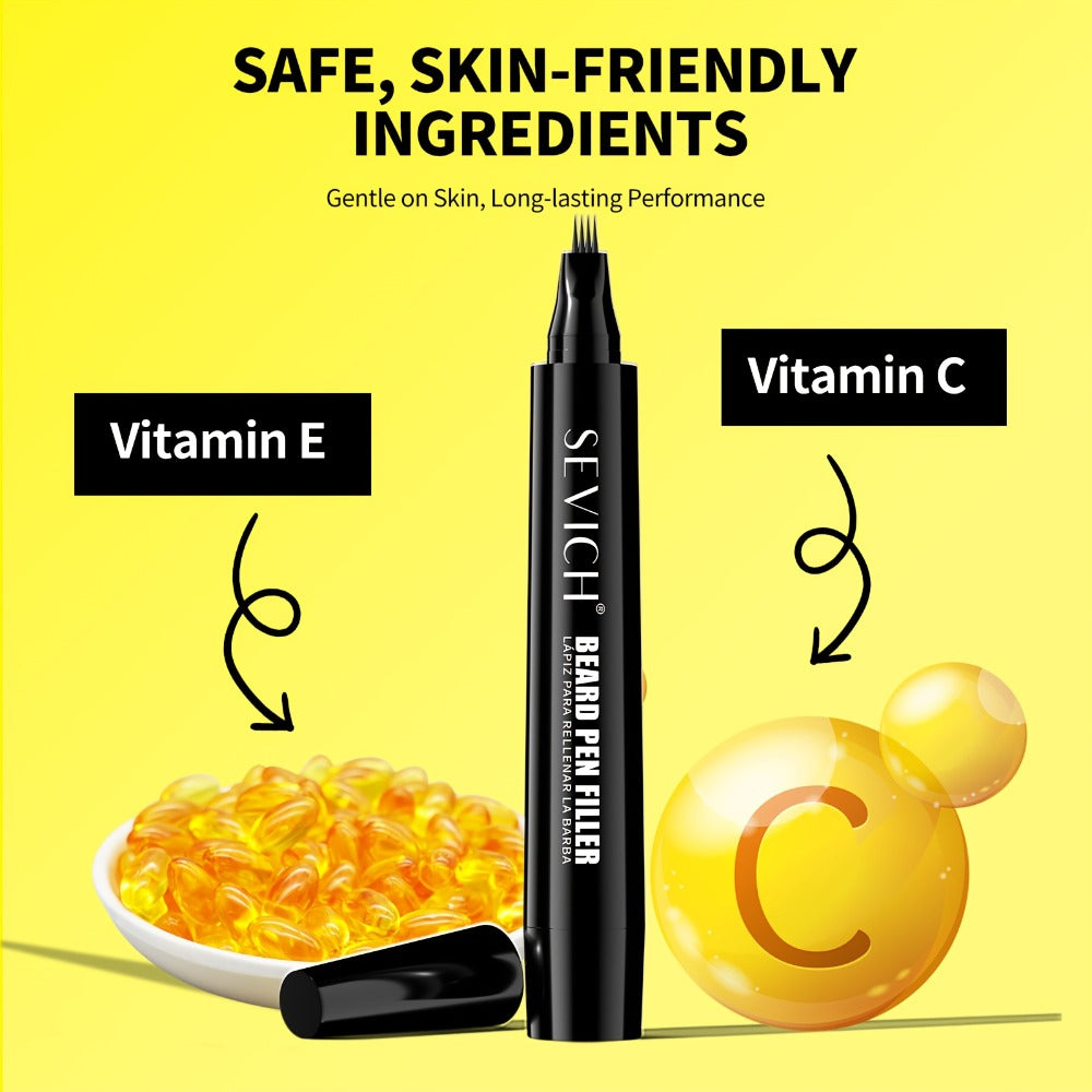 Beard Filler Pencil with Brush, Waterproof Beard Pencil for Fuller Thicker Beard, Fills Sparse Patchy Beard & Mustache