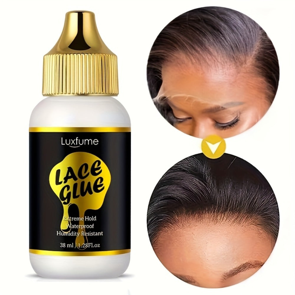 Wig Glue Latex Free 1.28oz Lace Front Traceless Sweat Rain Resistant All Day Wear Sensitive for Home, Travel and Salon Hair Styling