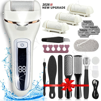 Electric Foot File 14-in-1 Rechargeable Pedicure Kit 3 Roller Heads Dead Skin Callus Remover Portable Foot Scrubber Professional Foot Care