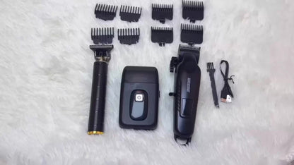 Men's Grooming Barber Haircut Set 2 & 3 Piece – Professional Hair Clipper USB Rechargeable T-Blade Trimmer Razor with 8 Limit Combs Complete