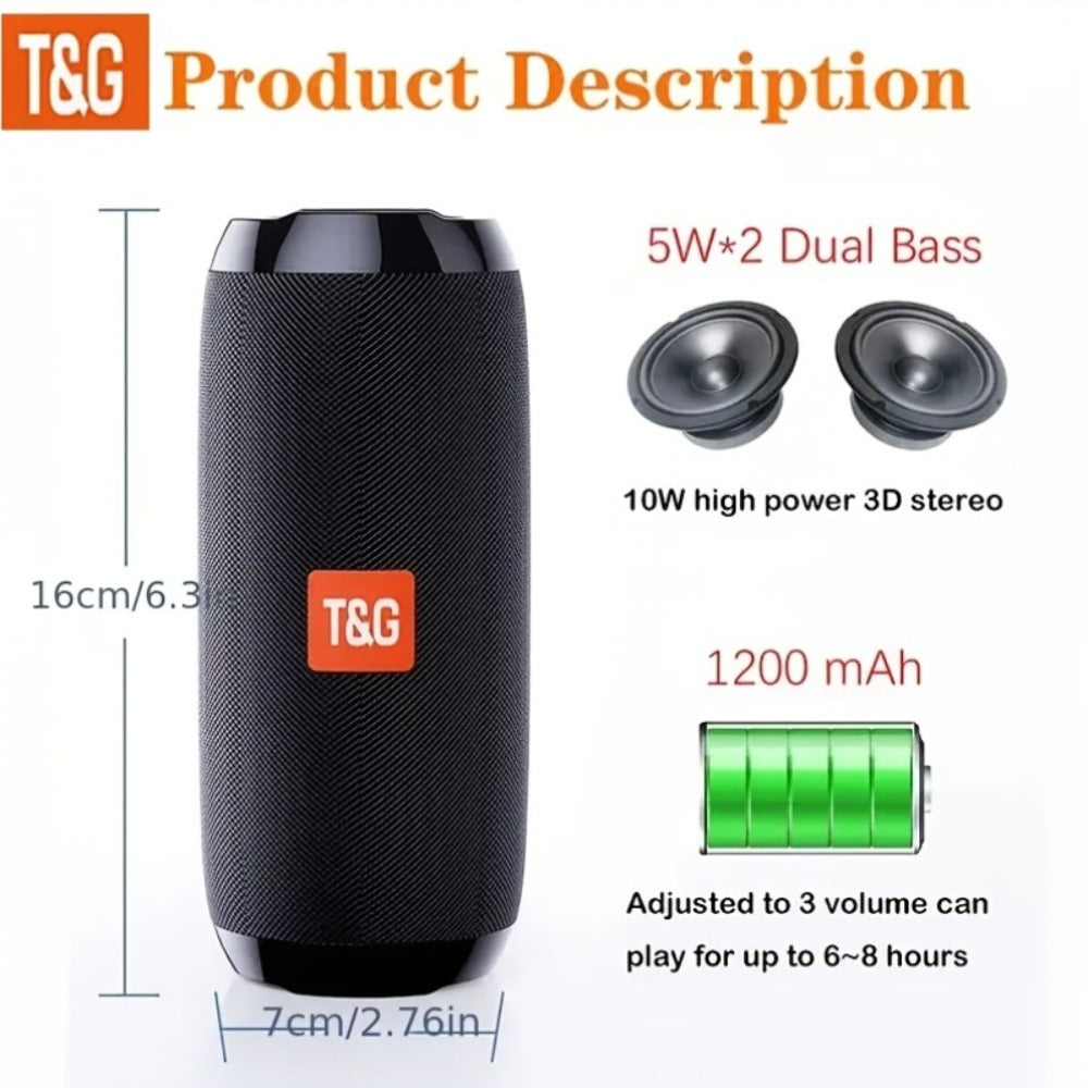 Bluetooth Speaker T&G TG117 10W TWS Model with 1200mAh Battery, FM, TF, USB, Type-C and Eight Colors
