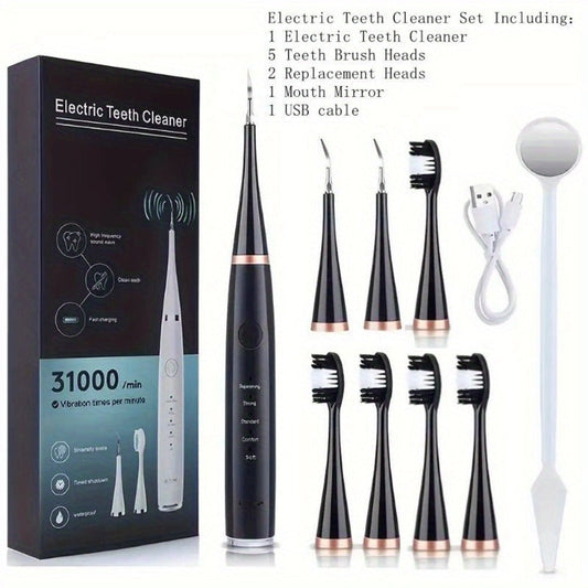 Electric Teeth Cleaner Kit USB Rechargeable, 5 Cleaning Modes Dental Scaler Plaque Tartar Remover Gum Health