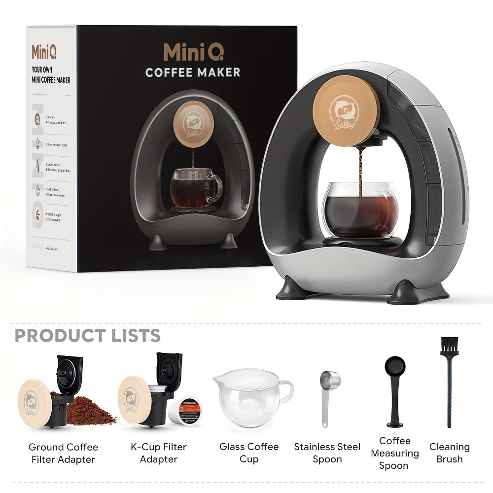 Compact Single-Serve Coffee Maker for Pods, Grounds or Tea with 4-8oz Serving Label and Four Colors