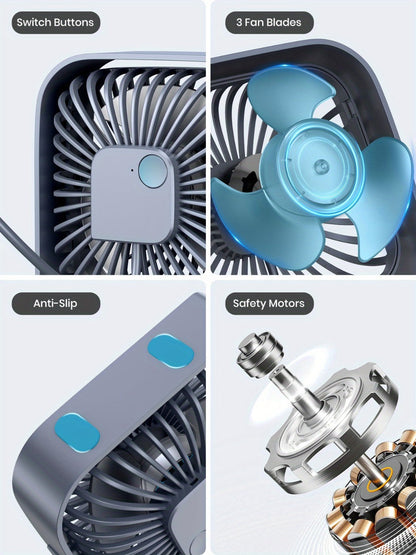 USB Desk Fan Portable, Small Personal Fan 3 Speed Settings 360° Rotation Silent Operation, for Home, Office and Desktop Air Circulation