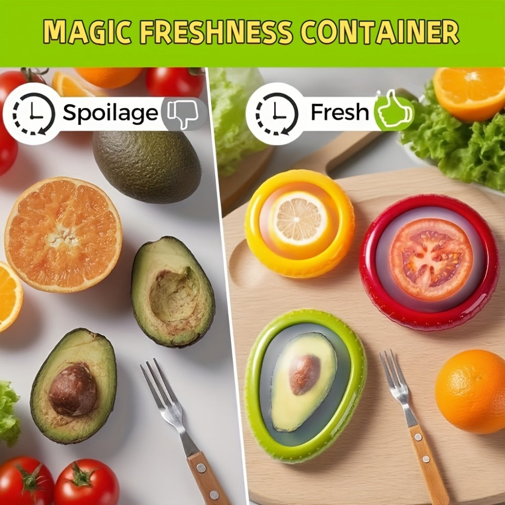 Food Storage Containers Six- or Eight-Piece Silicone Produce Saver Set for Refrigerator Organization