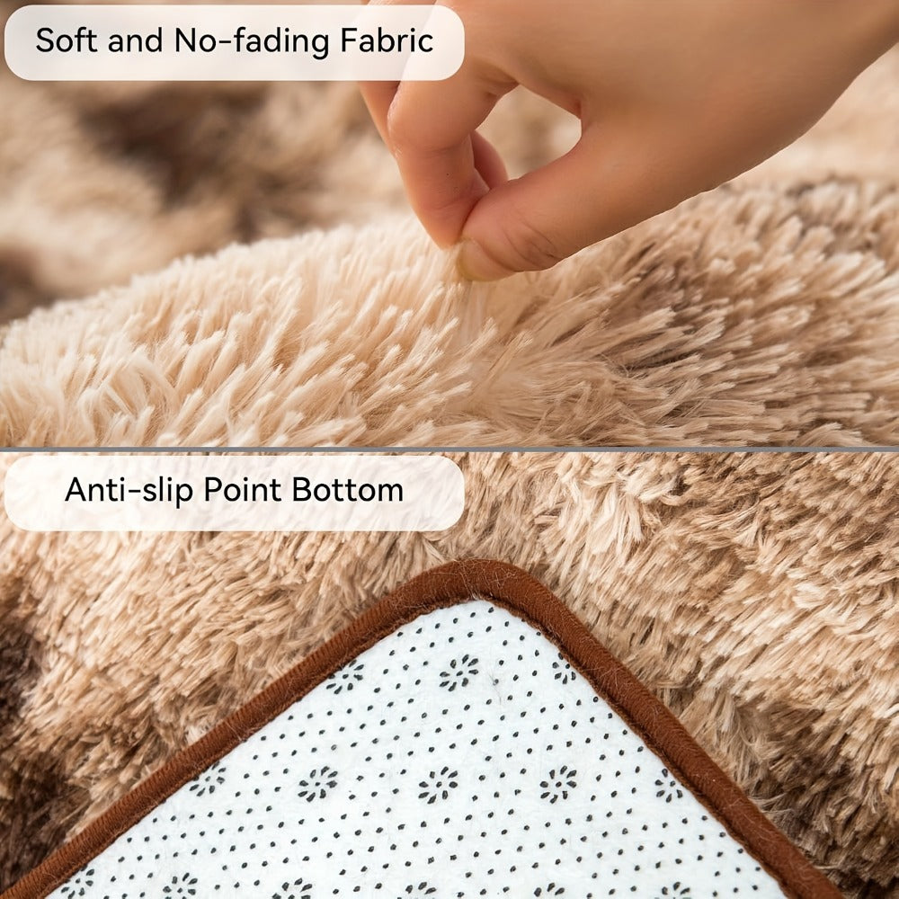 Shaggy Plush Area Rug – Soft Fluffy Carpet for Living Room, Bedroom & Sofa | Non-Slip Machine Washable Tie-Dye & Solid Color Long Pile Rug |