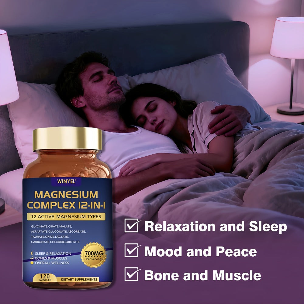 Magnesium Complex 700mg 12-in-1 120 Capsules with Glycinate, Citrate, Malate & Taurine for Sleep