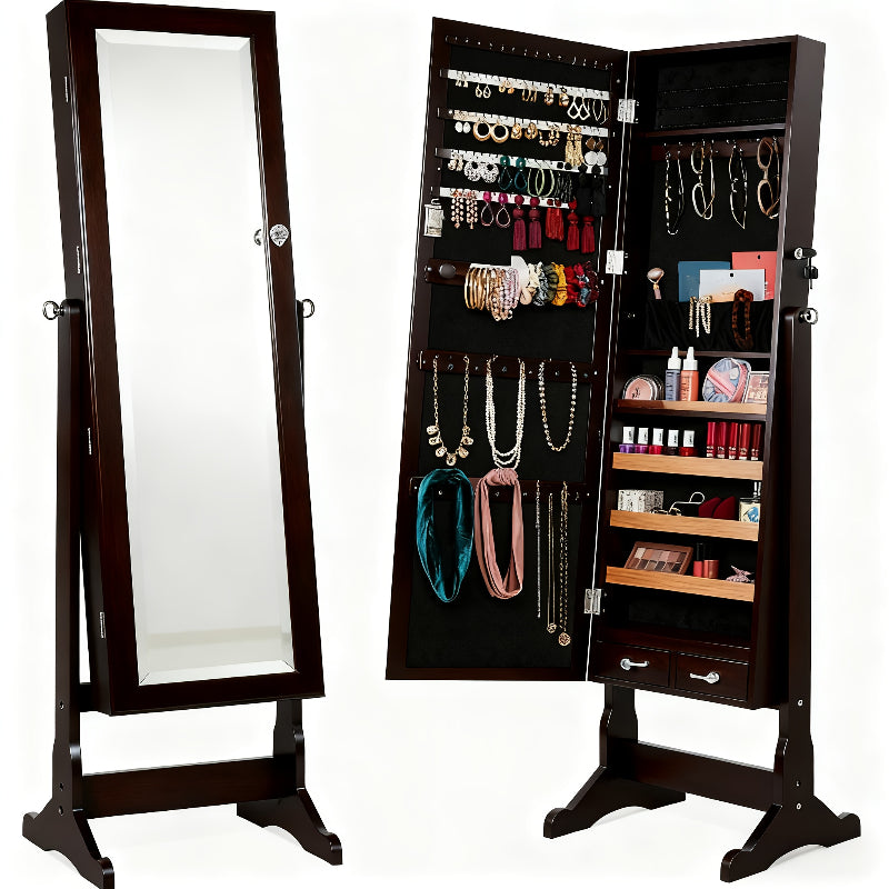Jewelry Armoire Floor Standing 47.2" Full-Length Mirror Cabinet with 6 LED Lights Dual Lock