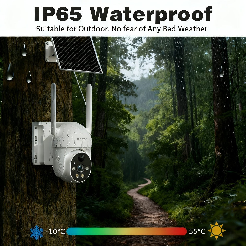 Solar Pan-Tilt Security Camera with 4G or 2.4GHz WiFi Options, 355° Pan, 90° Tilt and Two-Way Audio