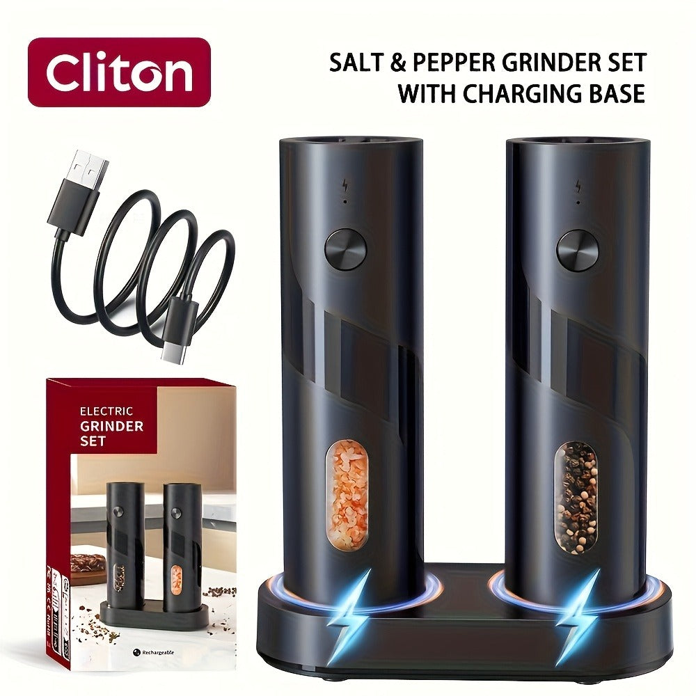 Electric Salt and Pepper Grinder Set with LED Light, Rechargeable Salt Pepper Mill, Adjustable Coarseness 3.72oz Large