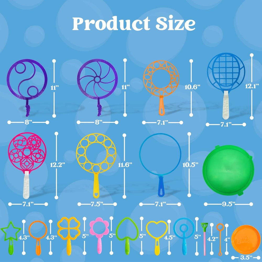 Giant Bubble Wands Set 18 Pieces, 3 Sizes with Tray & Concentrated Solution for Parties, Celebrations and Guest Favors